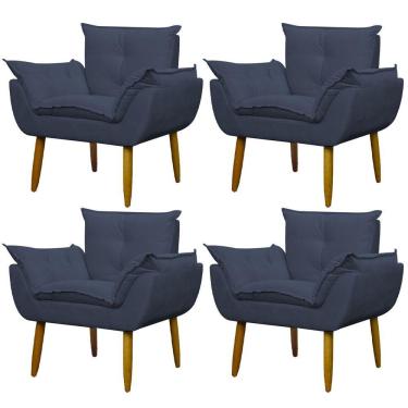 Imagem de Kit 4 Poltronas Decorativa Sala E Quarto Opala Suede Herrero Cor:azul Marinho