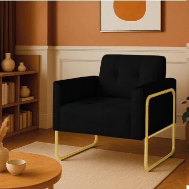 Imagem de Poltrona Sala Industrial Alta Tubo Dourado Elisa Suede D03 - D'rossi Preto