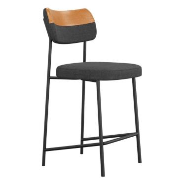 Imagem de Banqueta Média Cozinha Lila Estofada Couríssimo Whisky Linho Grafite - Desk Design