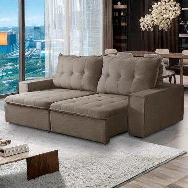 Imagem de Sofá Retrátil Reclinável Valentino 2,10m Linho - Shop Das Ca Linho Castor