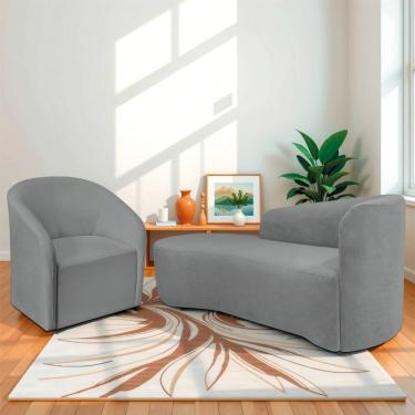 Imagem de Kit Sofá Curvo França 140cm L.e E Poltrona Luiza Max Conforto, Elegância E Design Moderno Bouclé Cinza