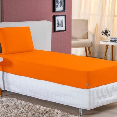 Imagem de Jogo De Cama Solteiro Nobre 2 Peças Lençol Com Elástico De 30cm De Altura Malha 100% Algodão - Laranja