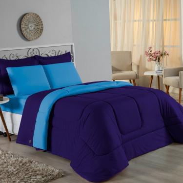 Imagem de Edredom Queen Nobre 1 Peça Dupla Face 2,40m X 2,60m Malha 100% Algodão - Roxo / Turquesa