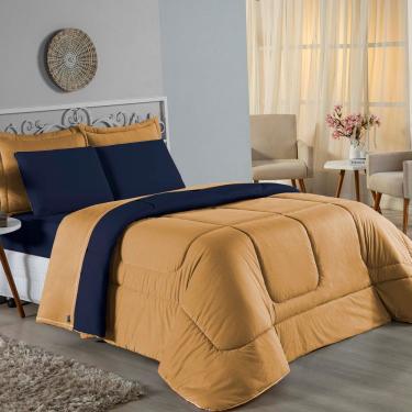 Imagem de Edredom Queen Nobre 1 Peça Dupla Face 2,20m X 2,40m Malha 100% Algodão - Cobre / Azul-marinho
