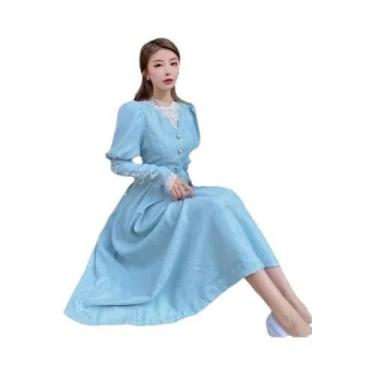 Imagem de Vestido Midi Vintage Feminino Com Patchwork E Renda, Casual, Doce, Kaw