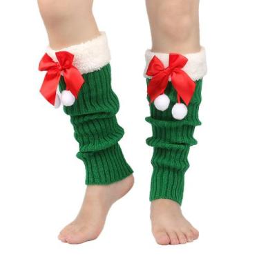 Imagem de Meias de malha de Natal, aquecedores de pernas, verdes para adultos - 