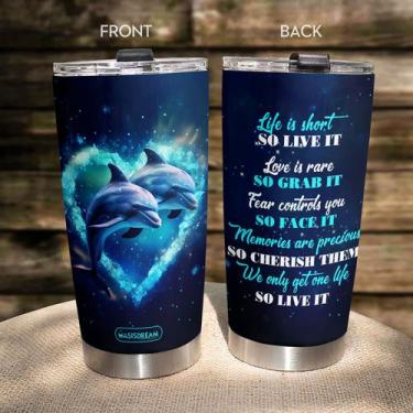 Imagem de Copo de viagem Oasisdream, caneca de 600 ml com estampa de golfinhos