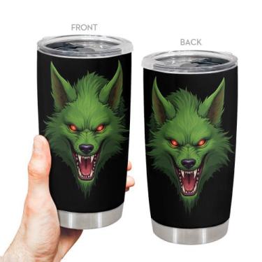 Imagem de Copo de viagem, caneca de café Oasisdream, 600 ml com estampa de lobo