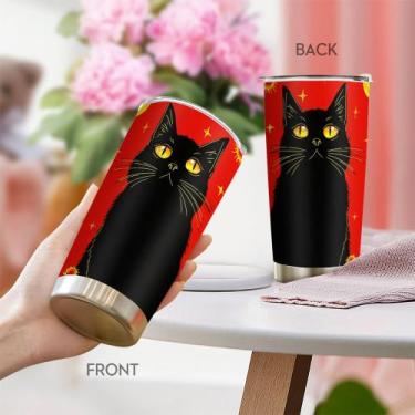Imagem de Caneca de café Tumbler Oasisdream 600 ml com estampa de gato