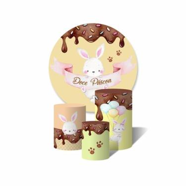 Imagem de Kit Painel Redondo e Trio de Capas de Cilindros Feliz Páscoa Coelho - 