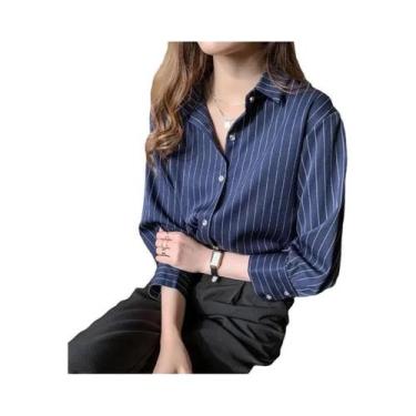 Imagem de Camisa Vintage Listrada Feminina De Verão, Solta, De Manga Longa, Casu