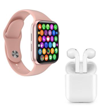 Imagem de Kit 1 SmartWatch IWO 8 Lite Plus Rosa + Fone i9S TWS Branco
