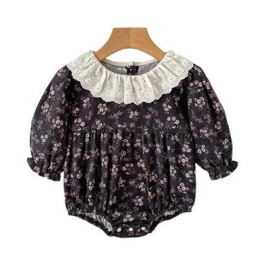 Imagem de Vestido De Princesa Em Algodão Com Renda E Flores Pretas Para Bebês Me