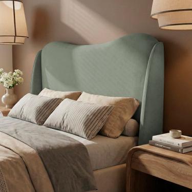 Imagem de Cabeceira Orgânica Para Cama Box King Size Luma 195cm Bouclê Verde Menta - Desk Design
