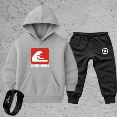 Imagem de Conjunto 3 Peças Blusa Infantil Moletom Calça x moleton Relógio Digital Look Completo Quik Smile-Unissex