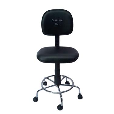 Imagem de Cadeira caixa secretaria base de ferro cromada corano preto