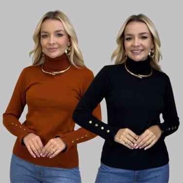 Imagem de Kit 2 Blusas Tricot Botão na Manga Moda Casual Inverno 2024 - SP/CXX, 