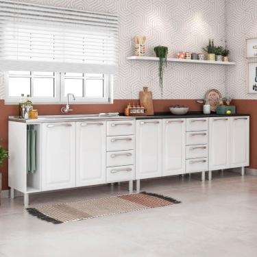 Imagem de Gabinete de Cozinha Diamante 2 Portas 4 Gavetas em Aço 105CM Branco, Cinza com Tampo