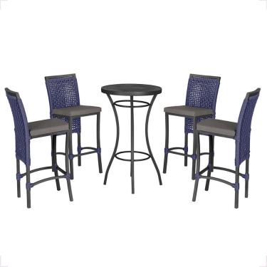 Imagem de Mesa Bistro E 4 Banquetas Roma Preta Corda Náutica 11 Azul