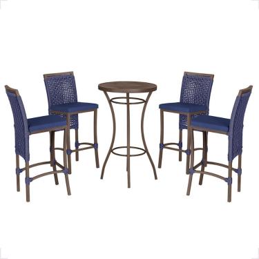 Imagem de Mesa Bistro E 4 Banquetas Roma Marrom, Corda Náutica 10 Azul
