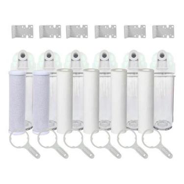 Imagem de Kit 6 Filtro Água Cavalete Pou Carbon Block Polipropileno Branco - Roy