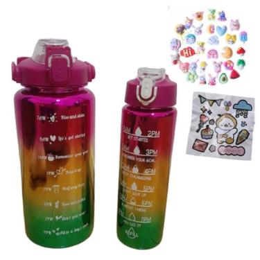 Imagem de Kit 2 Garrafas 2l + 900ml Metalizada Com Adesivos Fitness - Garrafa mo