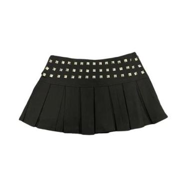 Imagem de Saia Mini Plissada Vintage Harajuku Com Rebites Para Mulheres, Estilo 