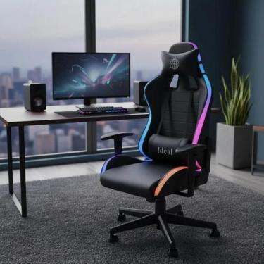 Imagem de Cadeira Escritório Gamer Estofada Giratória Suporte Lombar e Cervical 