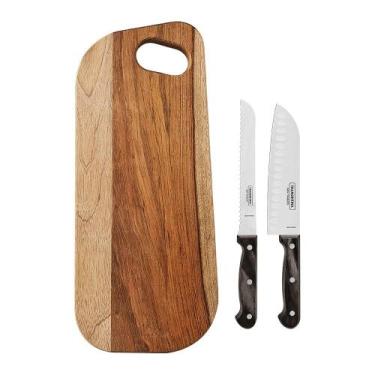 Imagem de Kit para Frios com Tábua 3 Peças Tramontina Polywood 21198998 Castanho