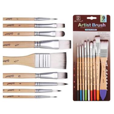 Imagem de Kit Pincel 9 Pçs Artesanato Tinta Acrílica, Óleo, Aquarela - Pistache