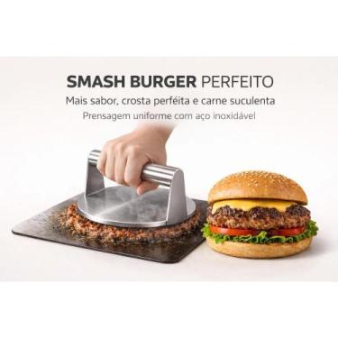 Imagem de Prensa de hambúrguer smash burger em aço inoxidável pesada redonda mod