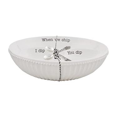 Imagem de Mud Pie Conjunto de tigela Circa Chip And Dip Bowl, prato branco 7,62 cm x 30,48 cm de diâmetro | colher 8,89 cm