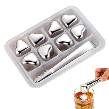 Imagem de HIOD Cubos de gelo de aço inoxidável com clipe de formato de coração bebidas refrigerador pedras geladas para ferramentas de bar de vinhos, utensílios de cozinha, 8 peças