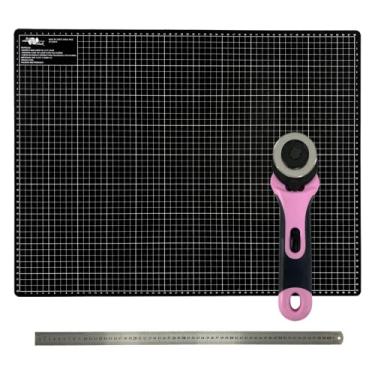 Imagem de Base Placa Tapete de Corte A1 90x60 Régua Metal 60cm Cortador 45mm Patchwork Artesanato Scrapbook (Tapete de Corte Preto)