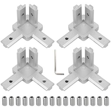 Imagem de Conector de suporte de canto de 3 vias europeu série 2020, para perfil de extrusão de alumínio com parafusos para ranhura em T padrão de 6 mm e chave inglesa prata