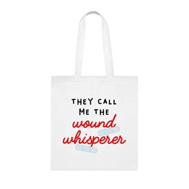 Imagem de They Call Me The Wound Whisperer, sacola divertida, bolsa de ombro, bolsas reutilizáveis, cesta de Natal de aniversário, ideia de presente, Branco