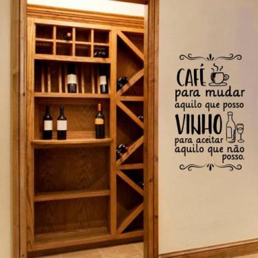 Imagem de Adesivo Decorativo De Parede Frase Café E Vinho - Kanto Store