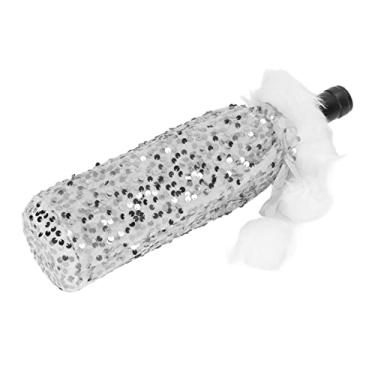 Imagem de Cobertura de Garrafa de Vinho de Natal, Pano de Lantejoulas Decorativa Brilhante Cobertura de Garrafa de Natal Bonita para Decorações (Prata)