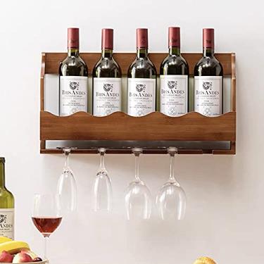 Imagem de Aeumruch Suporte de parede para vinho comporta 5 garrafas de vinho e 5 taças de vinho