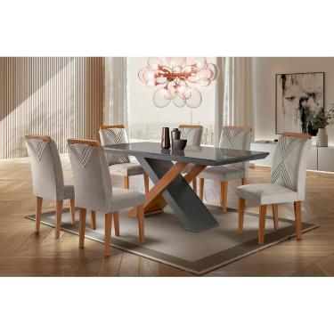 Imagem de Conjunto Mesa Imperatriz 180X90cm Grafite Imbuia com 6 Cadeiras Amsterdã Imbuia Veludo Grafite Rufat