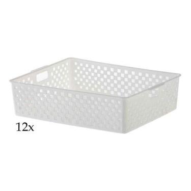 Imagem de 12 Cestas Organizadoras Quadratta branco para gavetas, armários, lavanderias, cozinha, banheiro, quarto