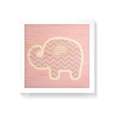 Imagem de Arte Maníacos Quadro decorativo com moldura caixa branca em Madeira - Elefantinho Rosa - 30x30cm