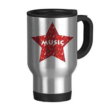 Imagem de Caneca de viagem de saxofone vermelho com notas musicais, tampa flip, copo de carro de aço inoxidável