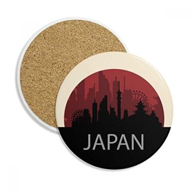 Imagem de Caneca de porta-copos japonesa com contorno da arquitetura e pedra absorvente de proteção de mesa