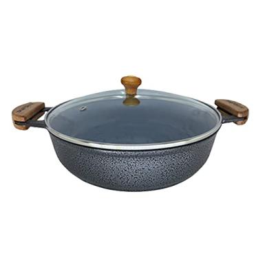 Imagem de Frigideira Cerâmica Preto Alça Meia Lua 30 cm Tampa De Vidro Pomel Madeira