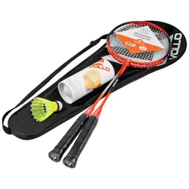 Imagem de Kit Badminton Com 2 Raquetes E 3 Petecas De Nylon Vollo