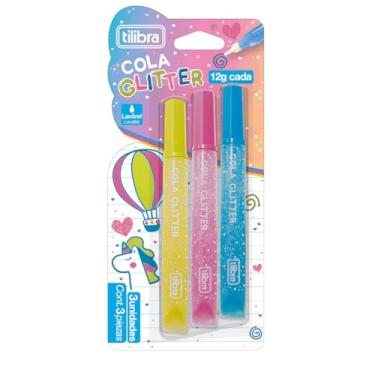 Imagem de Tilibra - Cola Glitter 12ml, Colorida, 3 Unidades