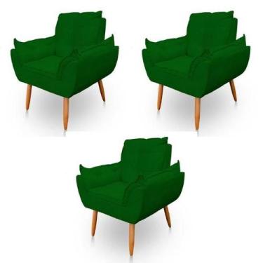 Imagem de Kit 3 Poltronas Decorativa Opala Sala De Estar Tecido Suede Verde Kimi