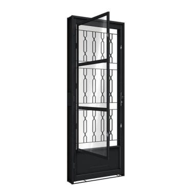 Imagem de Porta de Aço de Giro com Postigo e Grade Mosaico 215x85cm Aço Pronto Riobras Preto