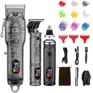 Imagem de EHJYO Conjunto profissional de cortadores e aparadores de cabelo sem fio para corte de cabelo, conjunto de aparador de pelos de barbeiro recarregável por USB, lâmina em T, barba/nariz, presentes para